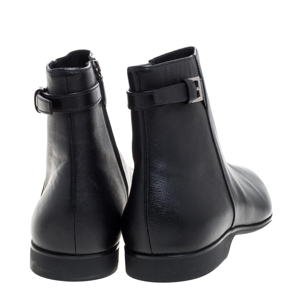 Prada Black Leather Square Toe Boots Size 46 1