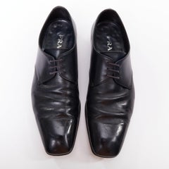 PRADA black leather square toe lace brogue shoes UK6.5 EU40.5