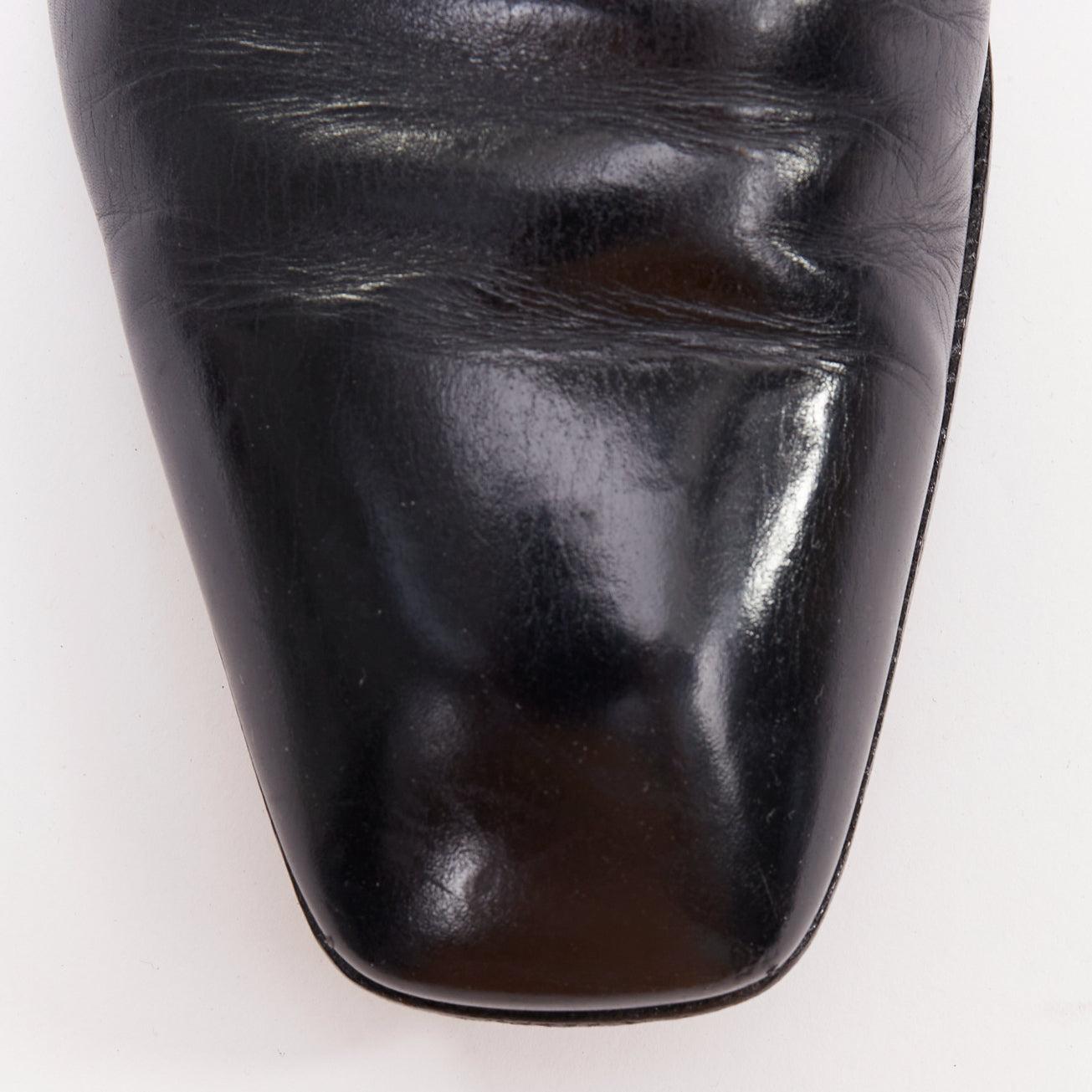 PRADA black leather square toe lace brogue shoes UK6.5 EU40.5 For Sale 1