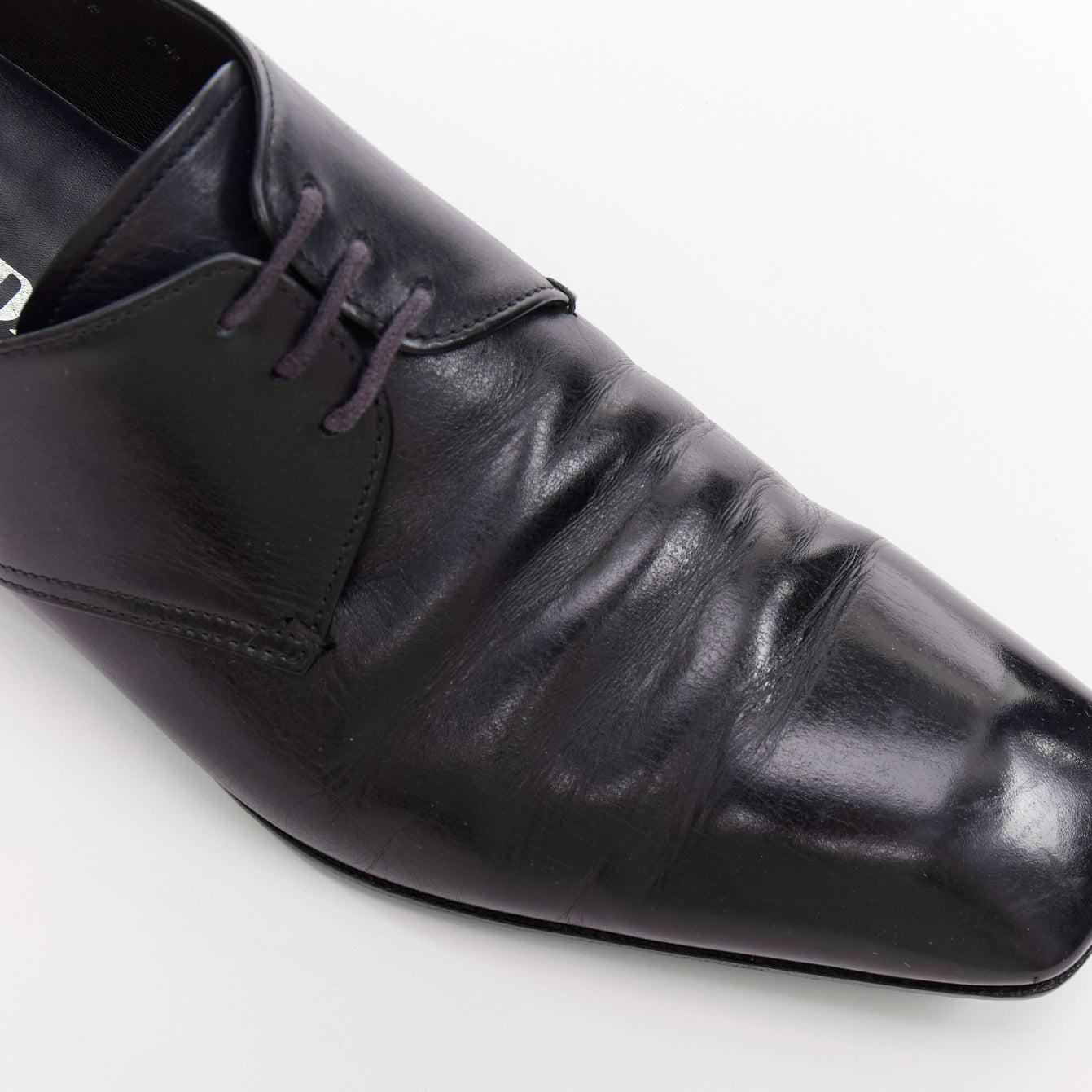 PRADA black leather square toe lace brogue shoes UK6.5 EU40.5 For Sale 2