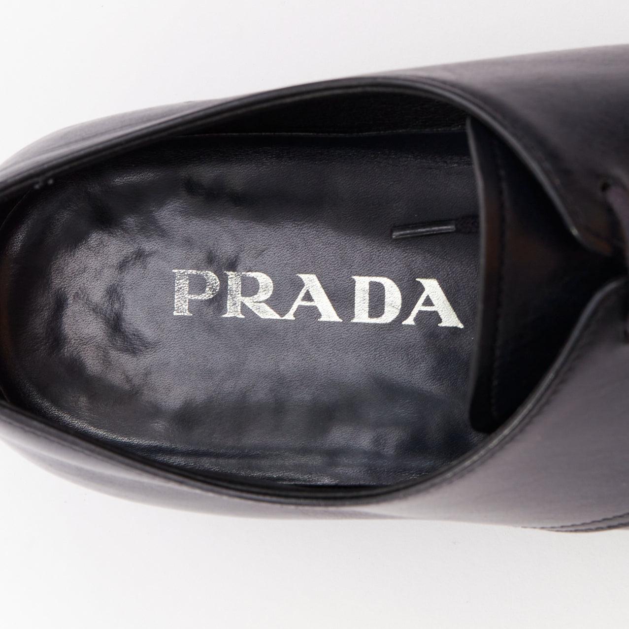 PRADA black leather square toe lace brogue shoes UK6.5 EU40.5 For Sale 4