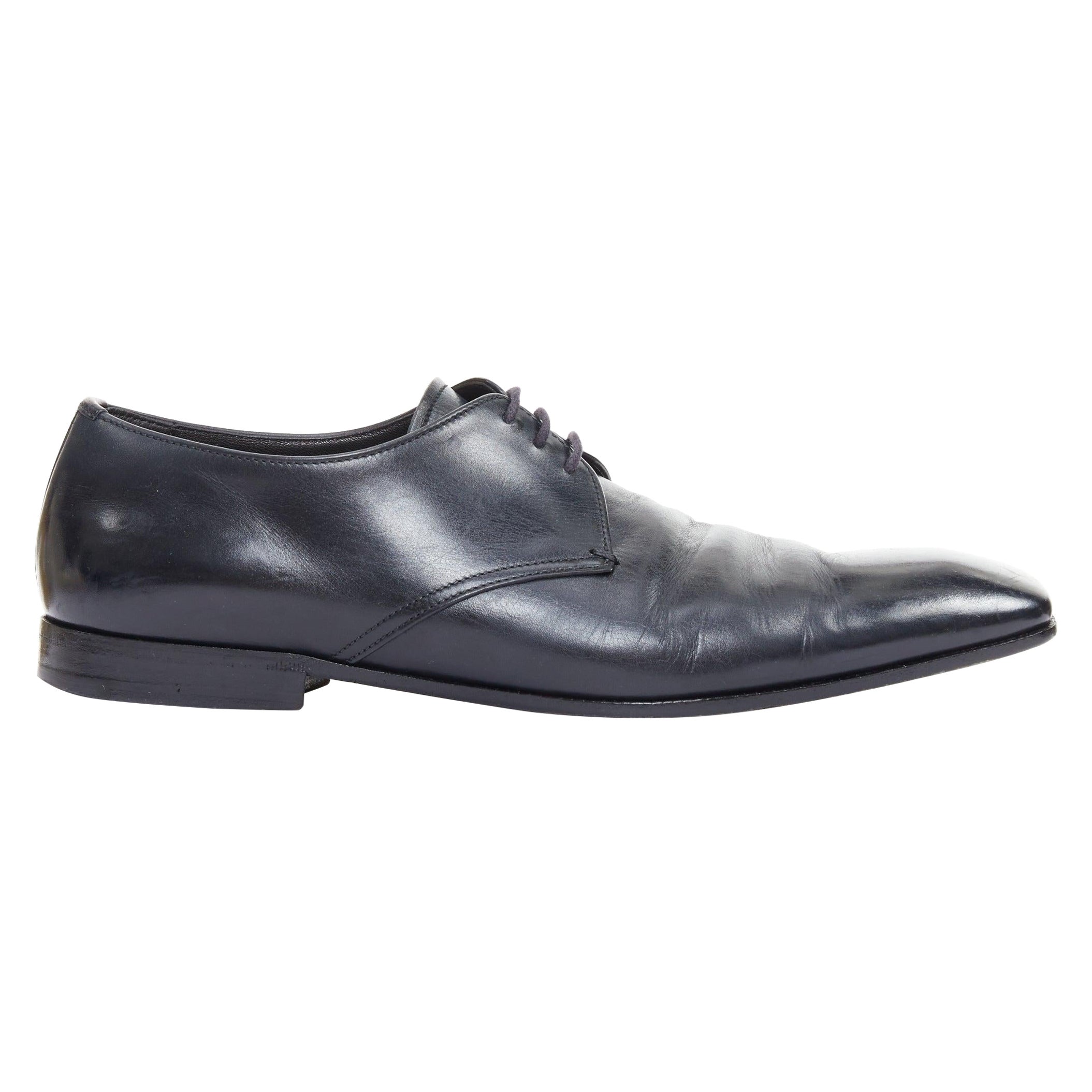 PRADA zapatos brogue de piel negra con puntera cuadrada UK6.5 EU40.5