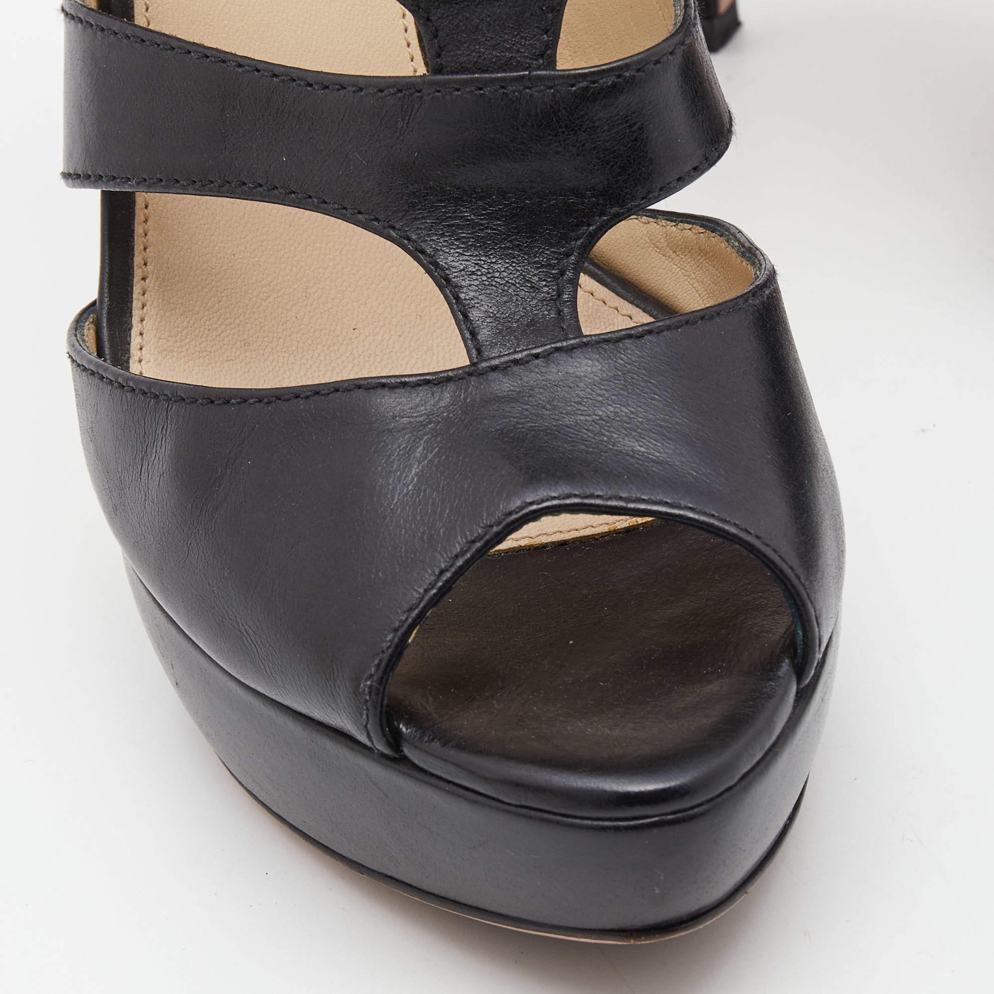Prada Black Leather Strappy Sandals Size 39.5 For Sale 2
