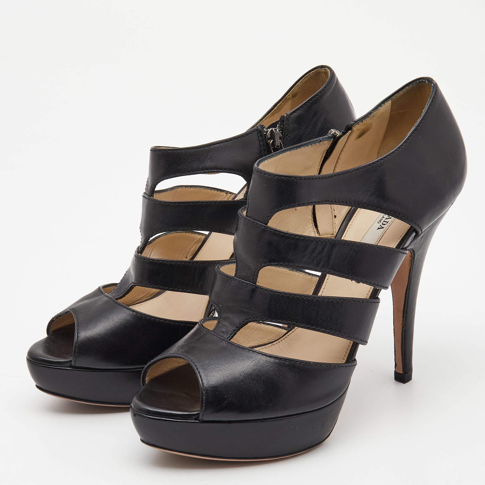 Prada Black Leather Strappy Sandals Size 39.5 For Sale 3