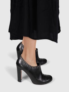 Prada Black Leather Studded Ankle Boots Size IT 40.5