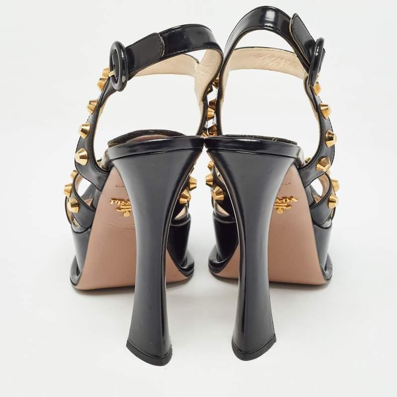 Prada Black Leather Studded Ankle Strap Sandals Size 37 1