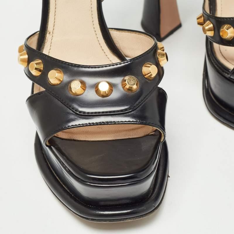 Prada Black Leather Studded Ankle Strap Sandals Size 37 3