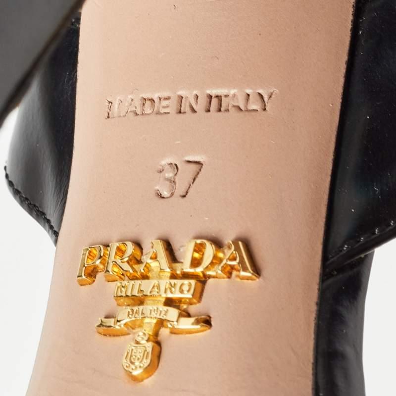 Prada Black Leather Studded Ankle Strap Sandals Size 37 4