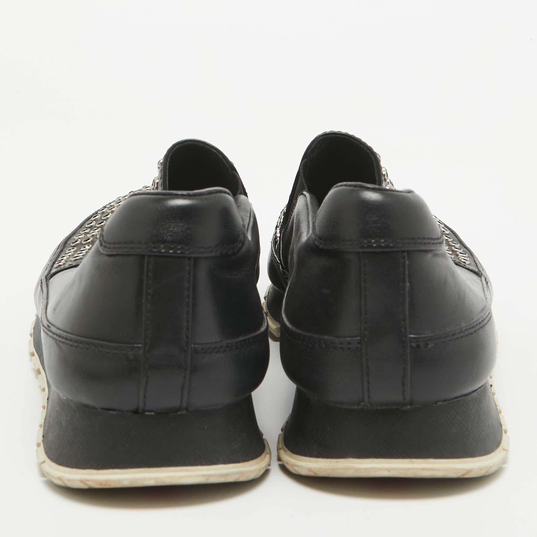 Prada Black Leather Studded Slip On Sneakers Size 40 1