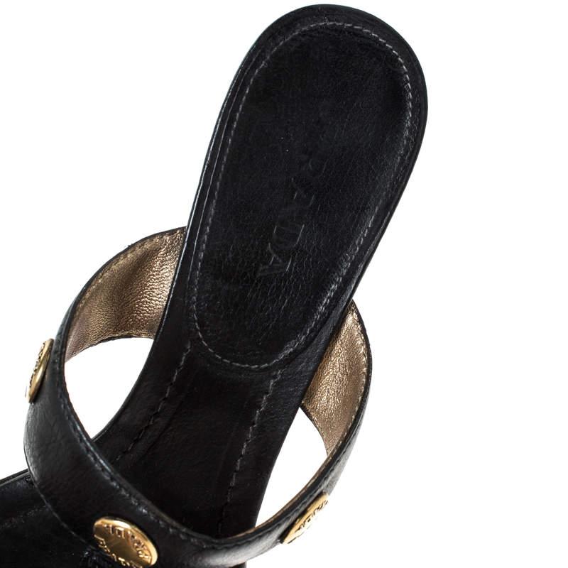 Prada Black Leather Studded Thong Sandals Size 38 2