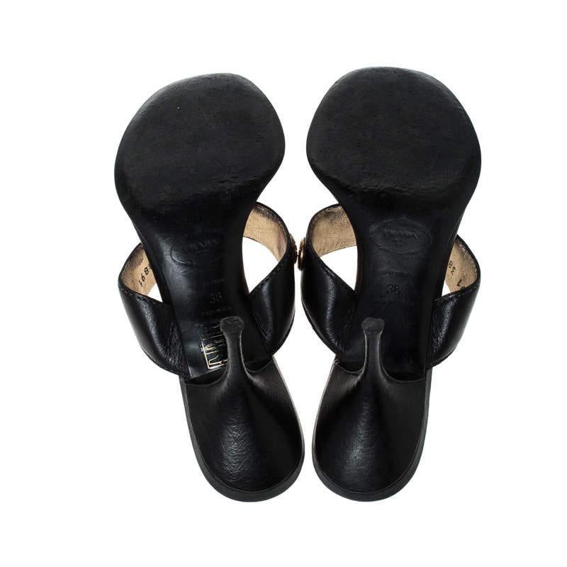 Prada Black Leather Studded Thong Sandals Size 38 3