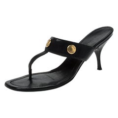 Prada Black Leather Studded Thong Sandals Size 38