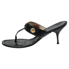 Prada Black Leather Studded Thong Sandals Size 38