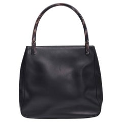 Used Prada Black Leather Tall Acrylic Handle Tote Bag