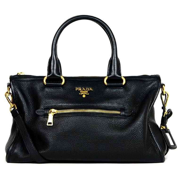 Prada Black Leather Top Handle Bag w/ Strap For Sale at 1stDibs