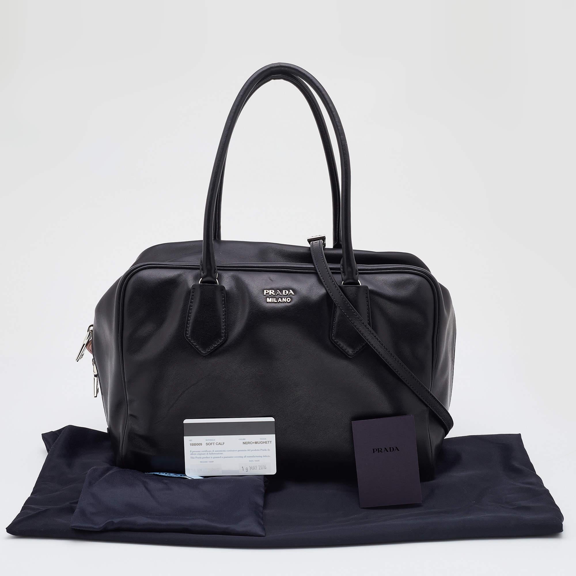 Prada Black Leather Top Zip Boston Bag 7