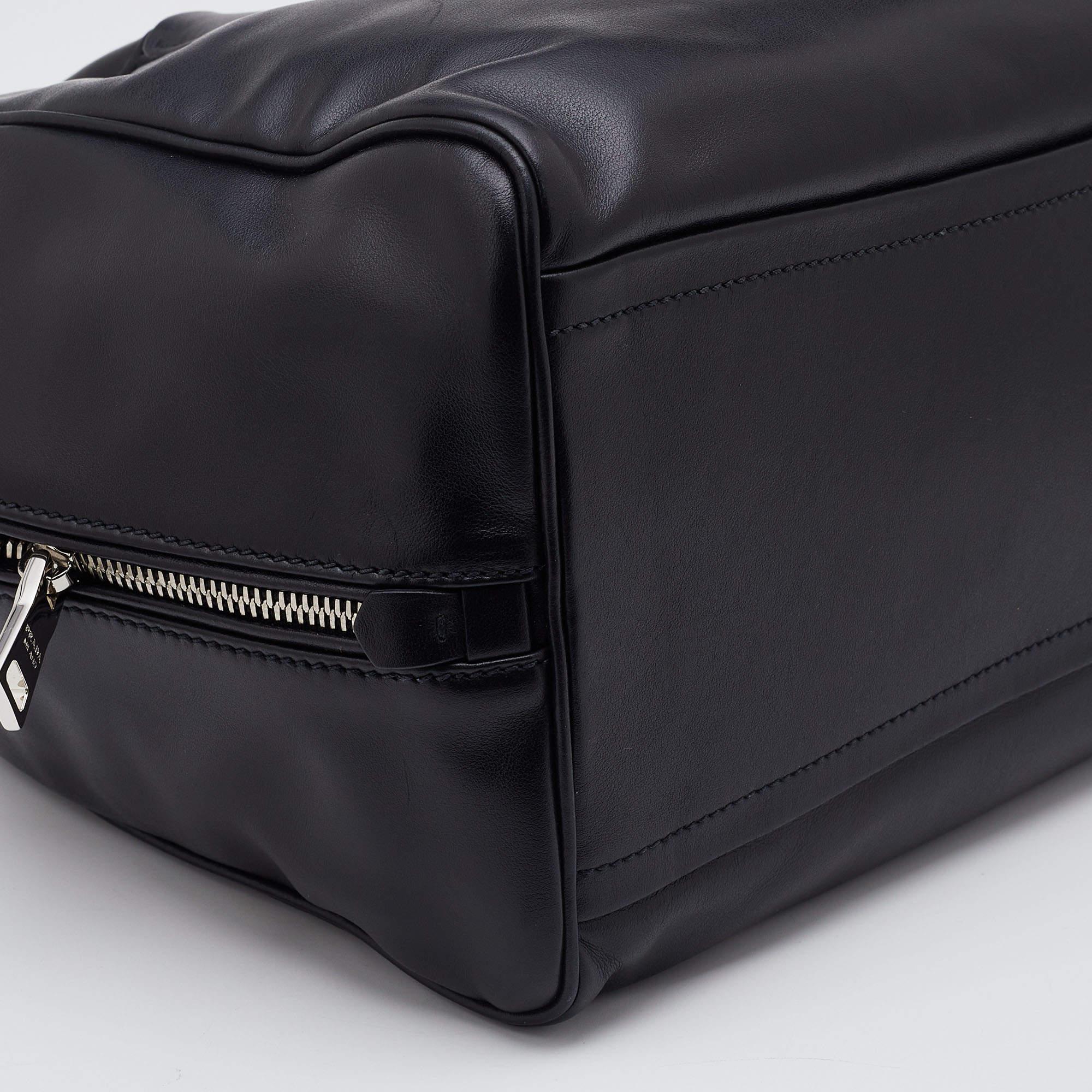 Prada Black Leather Top Zip Boston Bag 4