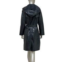 Prada Black Leather Trench Coat with Detachable Hood - IT 40