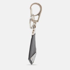 Prada Black Leather Triangle Logo Key Chain