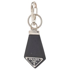 Prada Black Leather Triangle Logo Key Chain