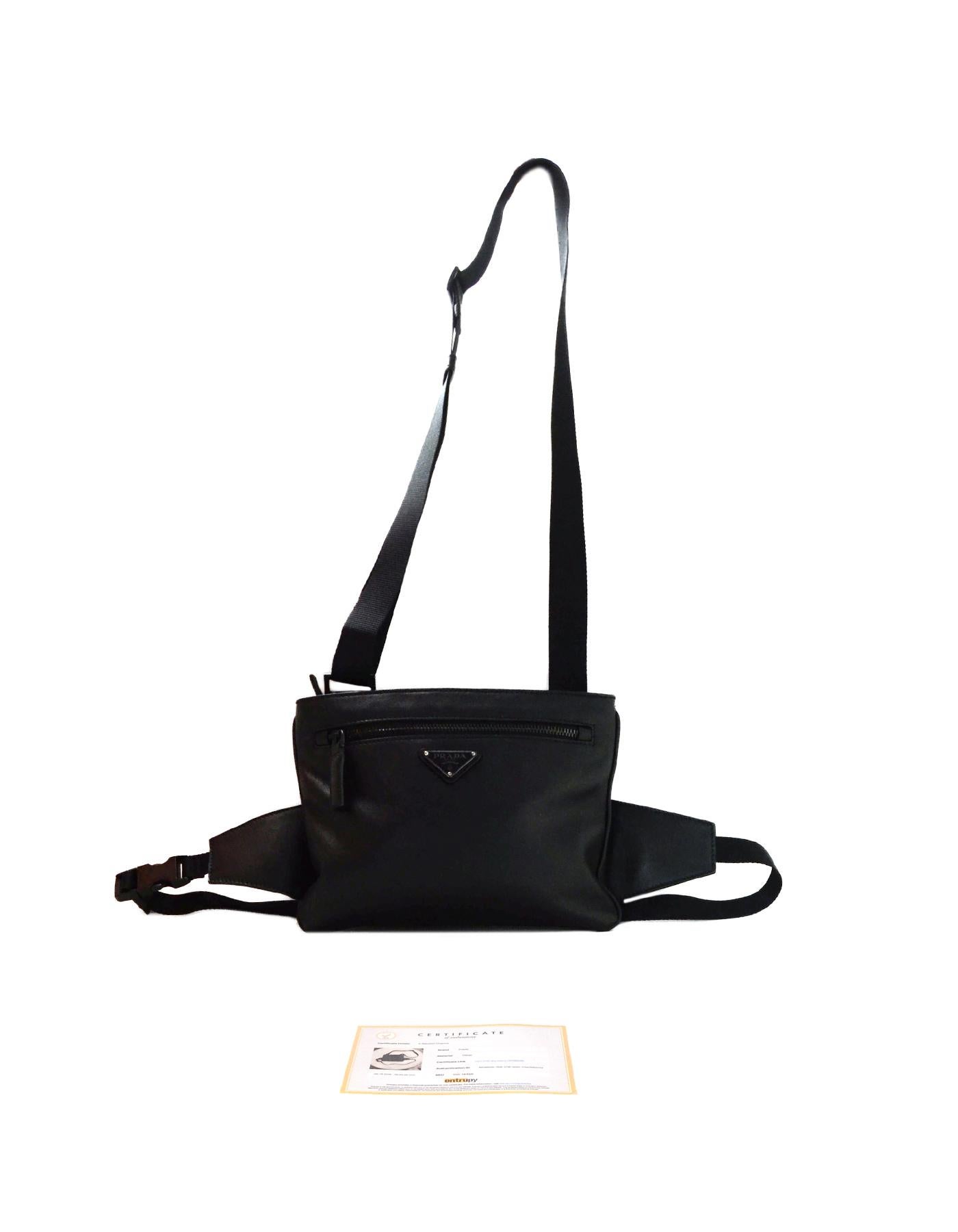 Prada Black Leather Unisex Belt/Body Bag 4