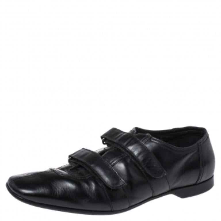 Men's Prada Black Leather Velcro Loafers Size 43 For Sale