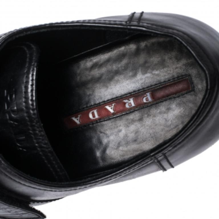 Prada Black Leather Velcro Loafers Size 43 For Sale 1