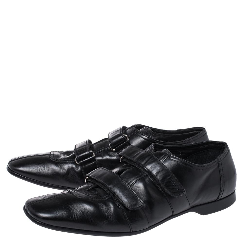 Prada Black Leather Velcro Loafers Size 43 For Sale 1