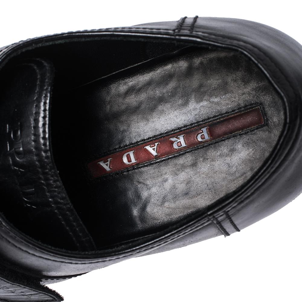 Prada Black Leather Velcro Loafers Size 43 For Sale 2