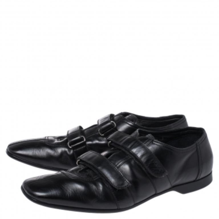 Prada Black Leather Velcro Loafers Size 43 For Sale 3
