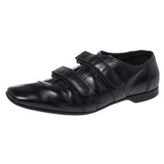 Used Prada Black Leather Velcro Loafers Size 43