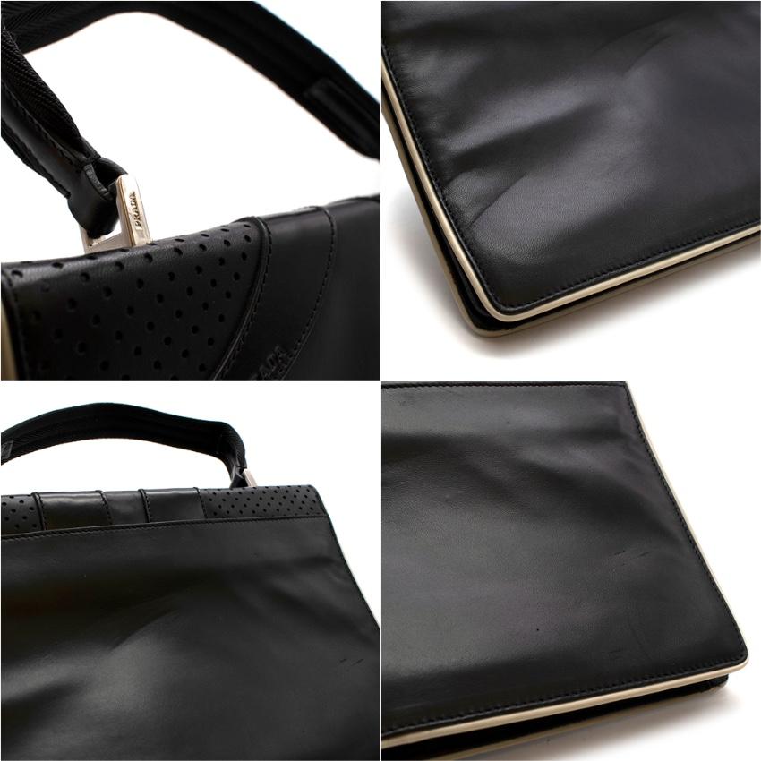 Prada Black Leather Vintage Small Top Handle Bag For Sale 2