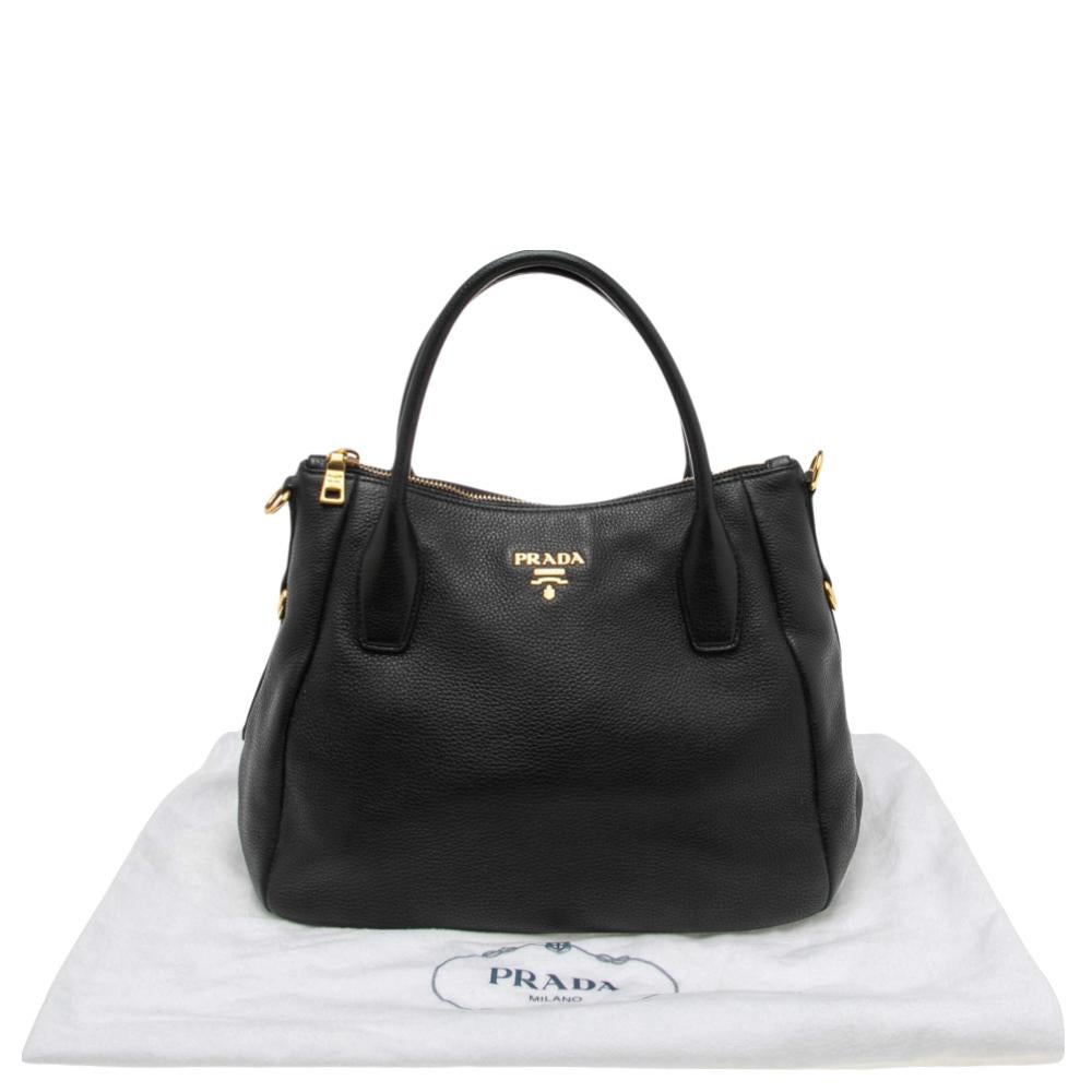 Prada Black Leather Vitello Daino Sacca 2 Manici Hobo 4
