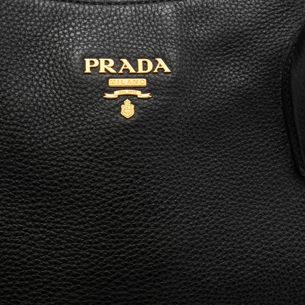 Women's Prada Black Leather Vitello Daino Sacca 2 Manici Hobo