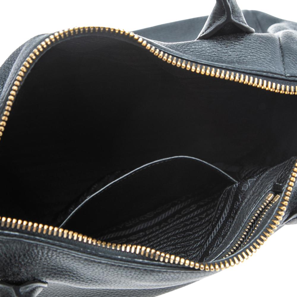 Prada Black Leather Vitello Daino Sacca 2 Manici Hobo 2