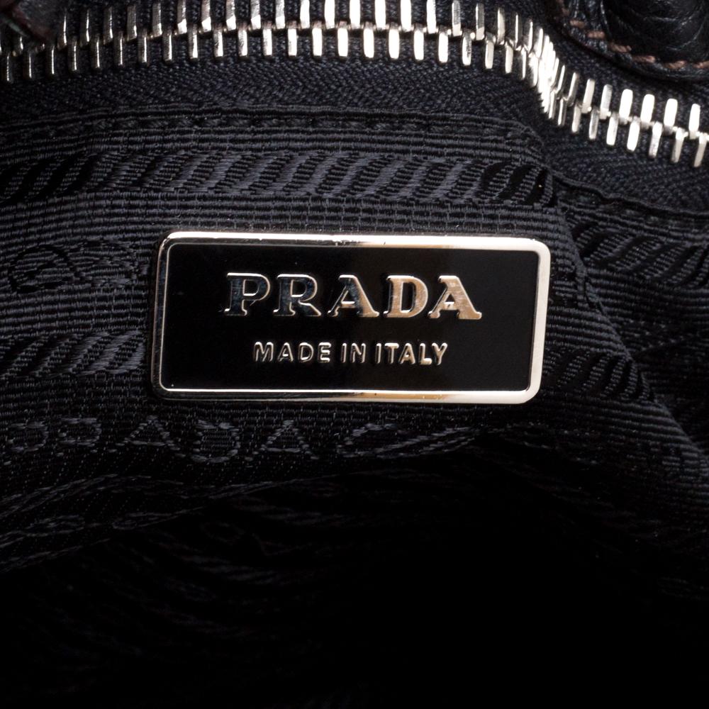 Prada Black Leather Vitello Daino Side Pocket Shoulder Bag 6