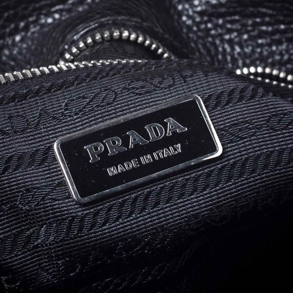 Prada Black Leather Vitello Daino Side Pocket Shoulder Bag 2