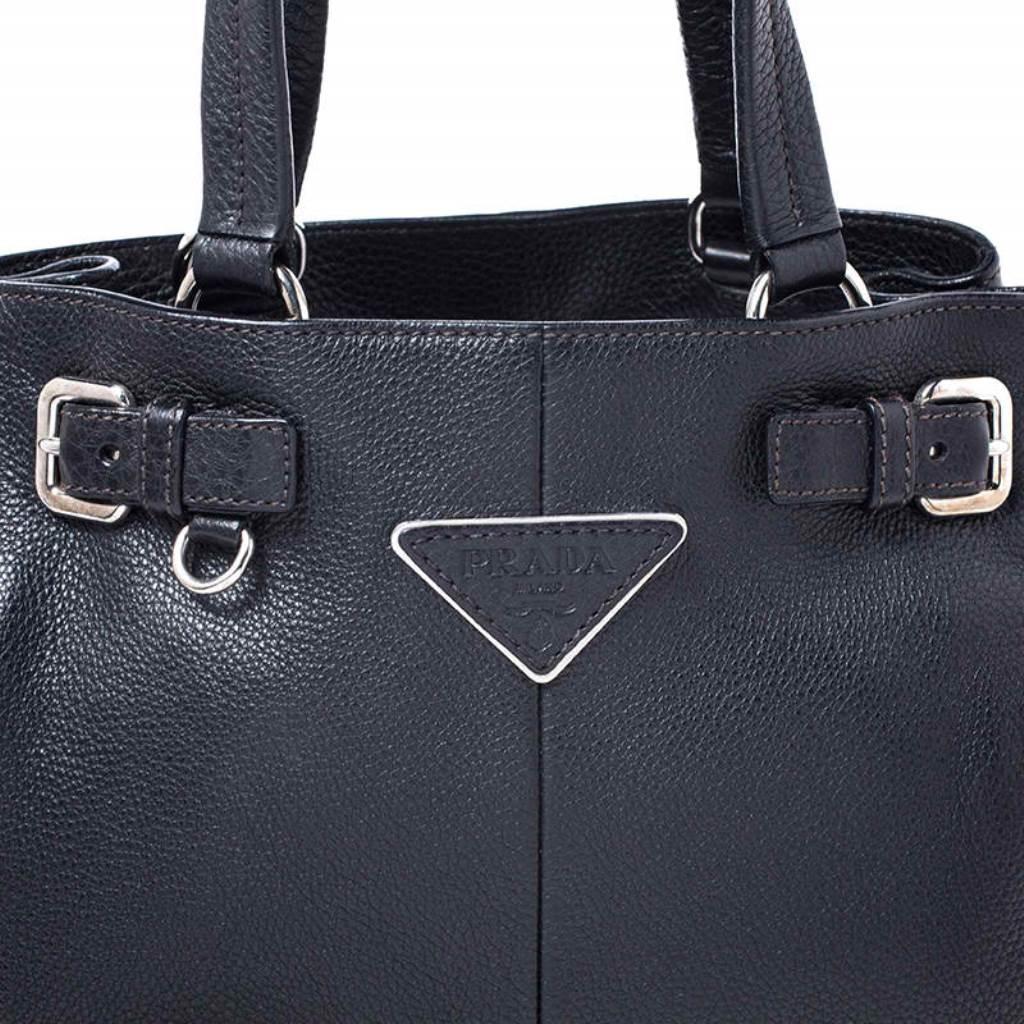Prada Black Leather Vitello Daino Side Pocket Shoulder Bag 3