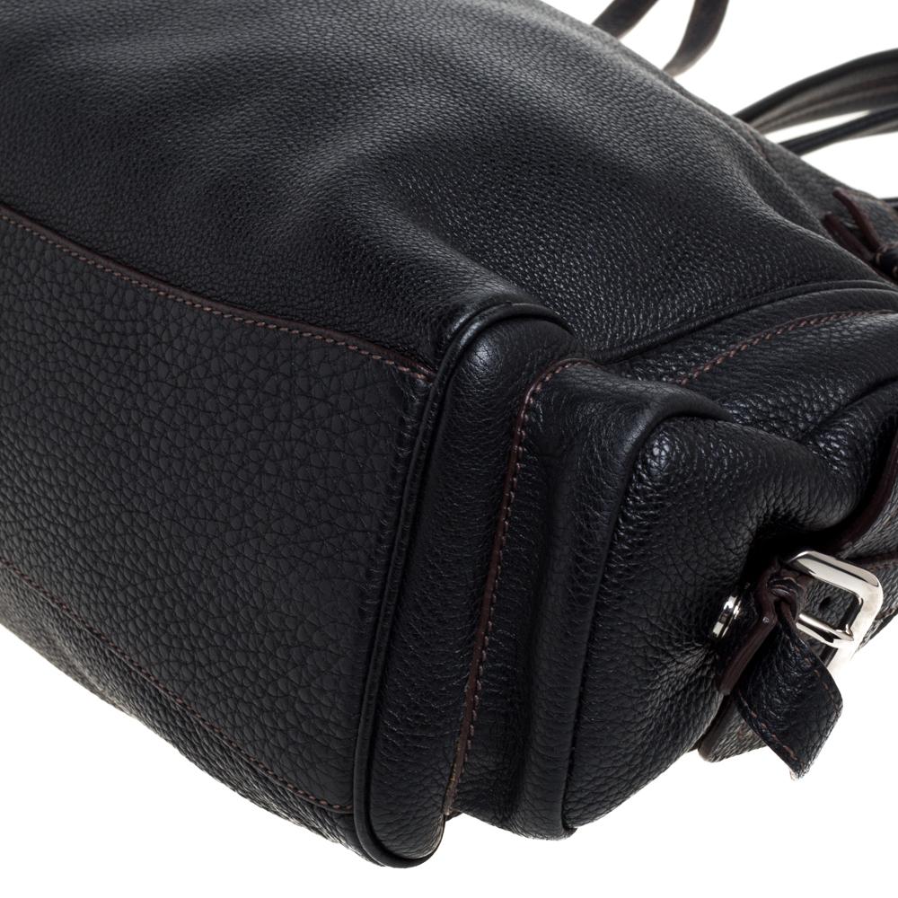 Prada Black Leather Vitello Daino Side Pocket Shoulder Bag 3