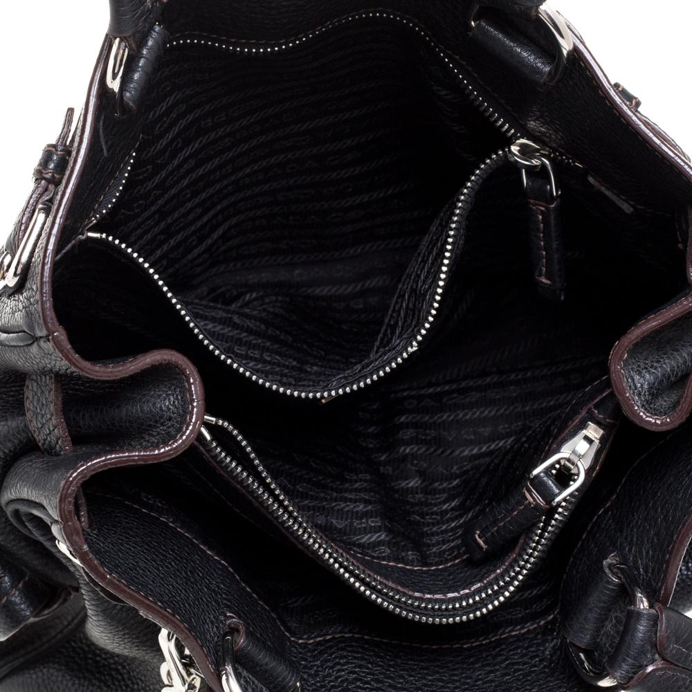 Prada Black Leather Vitello Daino Side Pocket Shoulder Bag 5