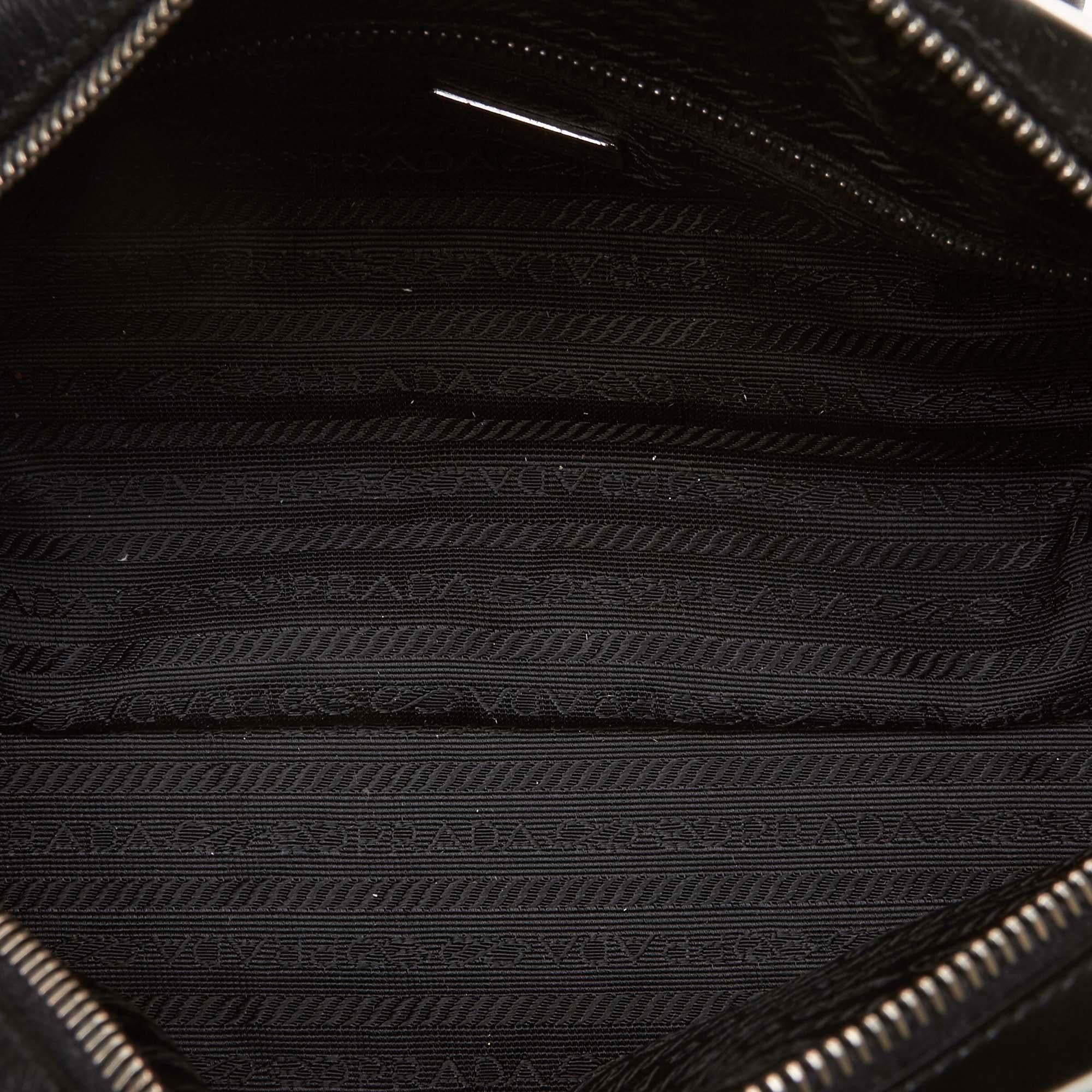 Prada Black Leather Vitello Drive Perforated Bowling Bag 1