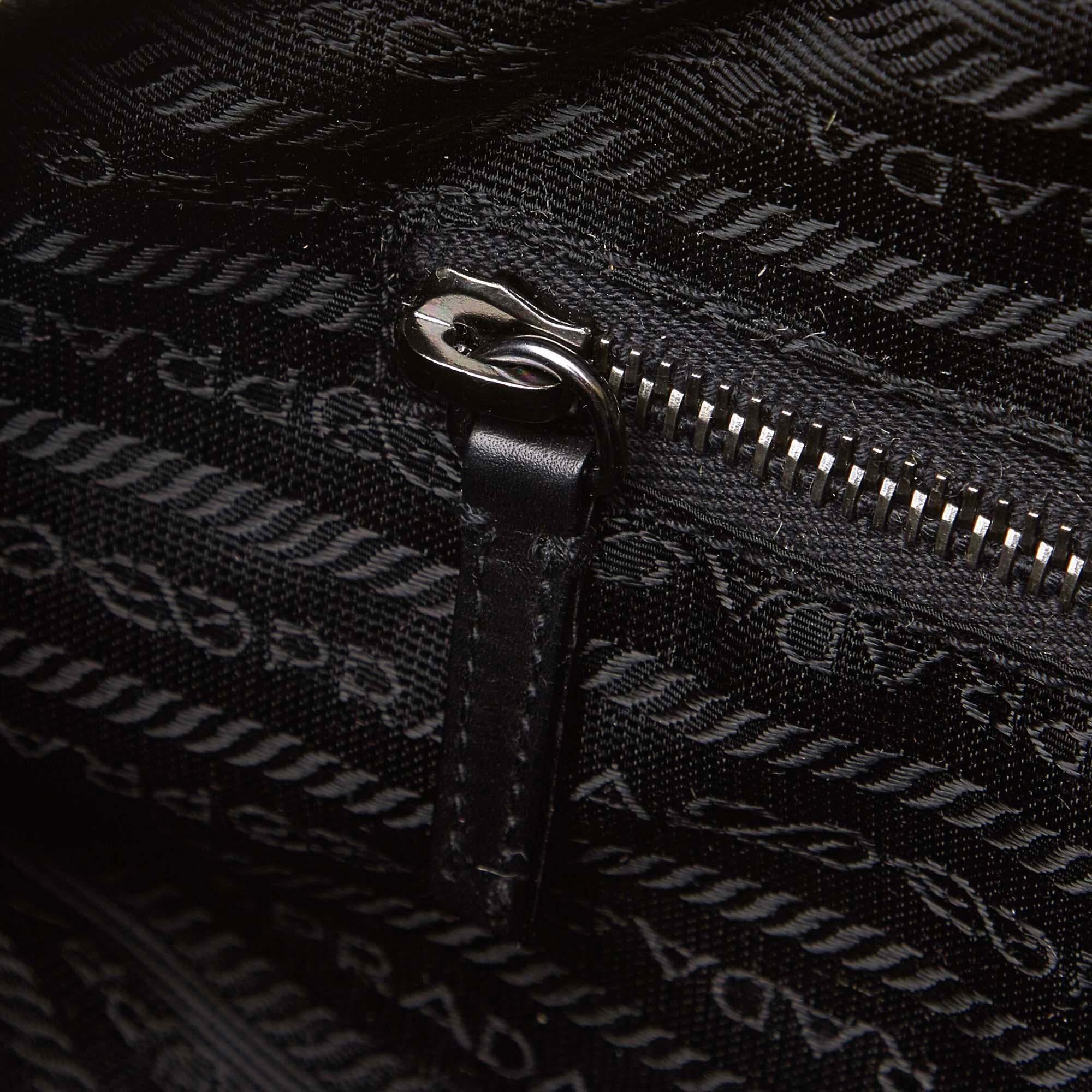 Prada Black Leather Vitello Drive Perforated Bowling Bag 3