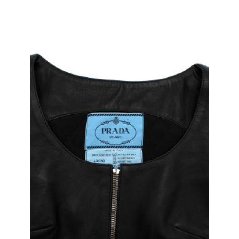 Prada black leather zip-front cropped bustier top In Good Condition For Sale In London, GB