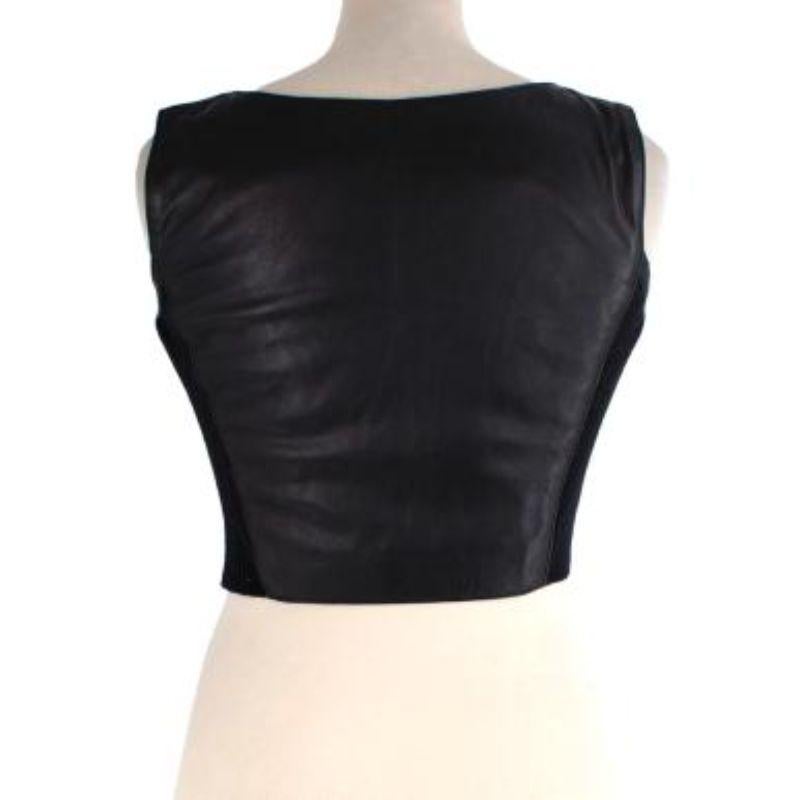 Prada black leather zip-front cropped bustier top For Sale 1
