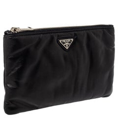 Prada Black Leather Zip Pouch