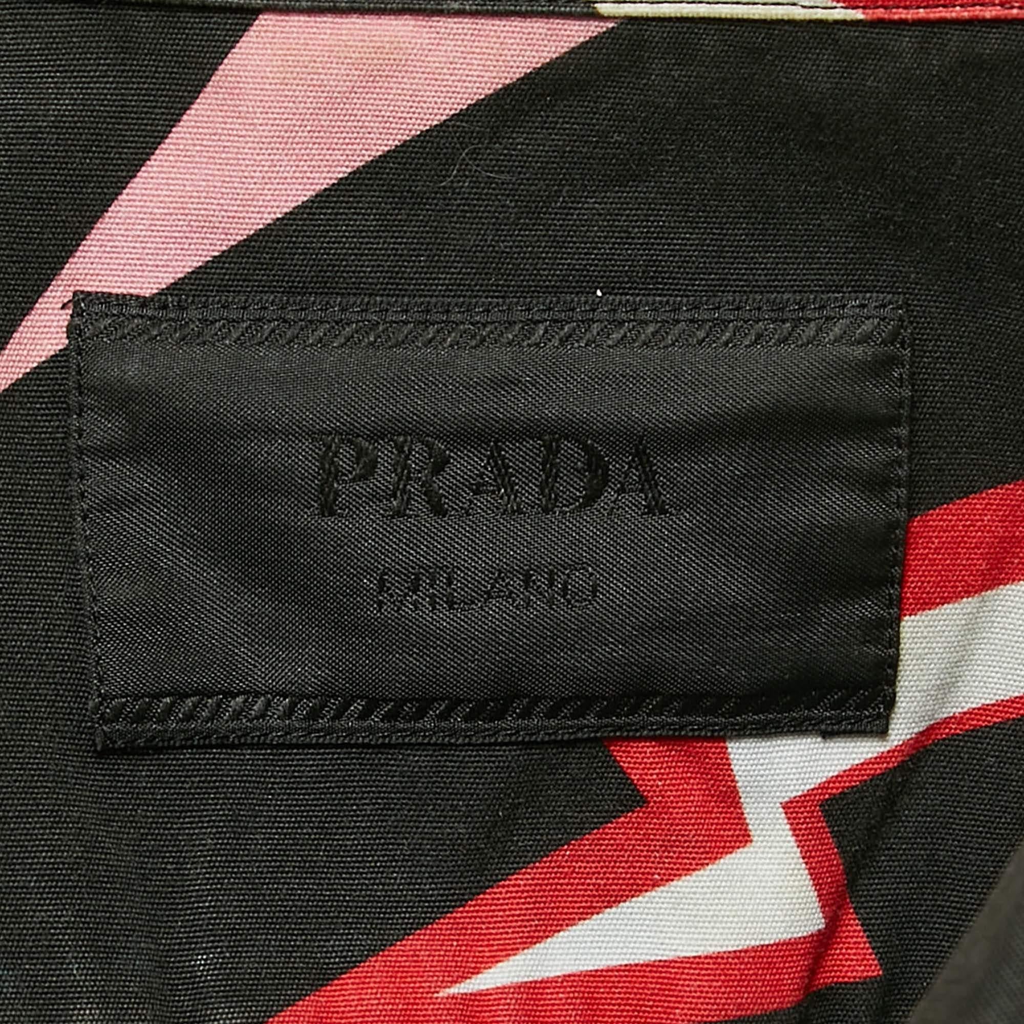 Men's Prada Black Lightning Bolt Print Cotton Bowling Shirt M