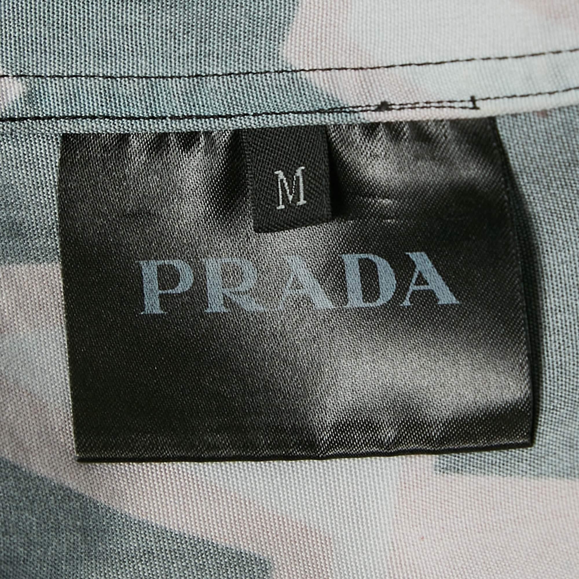 Prada Black Lightning Bolt Print Cotton Bowling Shirt M 1