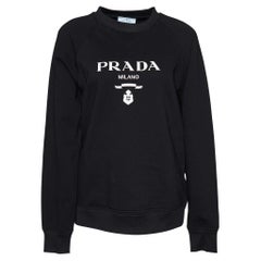 Prada Black Logo Embroidered Cotton Knit Sweatshirt XS