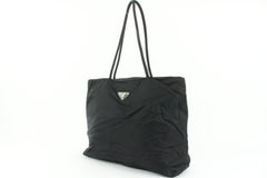 Prada Schwarzes Logo Nylon Tessuto Shopper Tote Bag 13p43