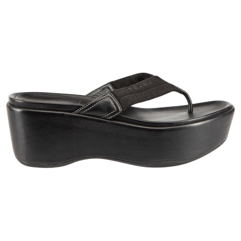 Prada Black Logo Platform Sandals Size IT 39 For Sale